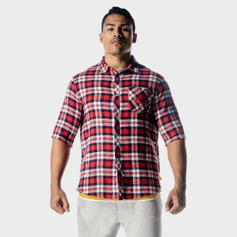 Men's relaxed fit athletic t-shirt-Golden Era Flannel Shirt - Red Check