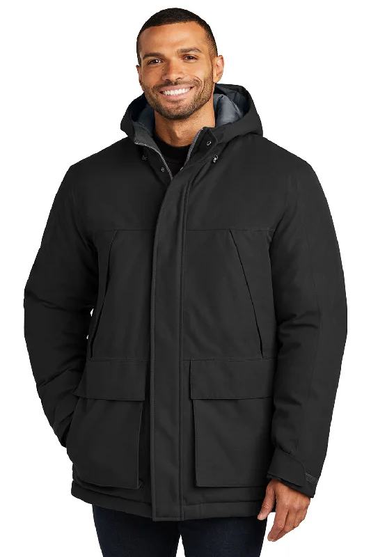 Men's sporty windbreaker-Port Authority Mens Latitude Windproof & Waterproof Full Zip Hooded Parka - Deep Black