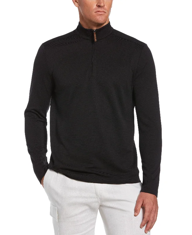 Men's wrinkle-resistant sweater-Big & Tall Solid Textured 1/4 Zip Pullover Sweater