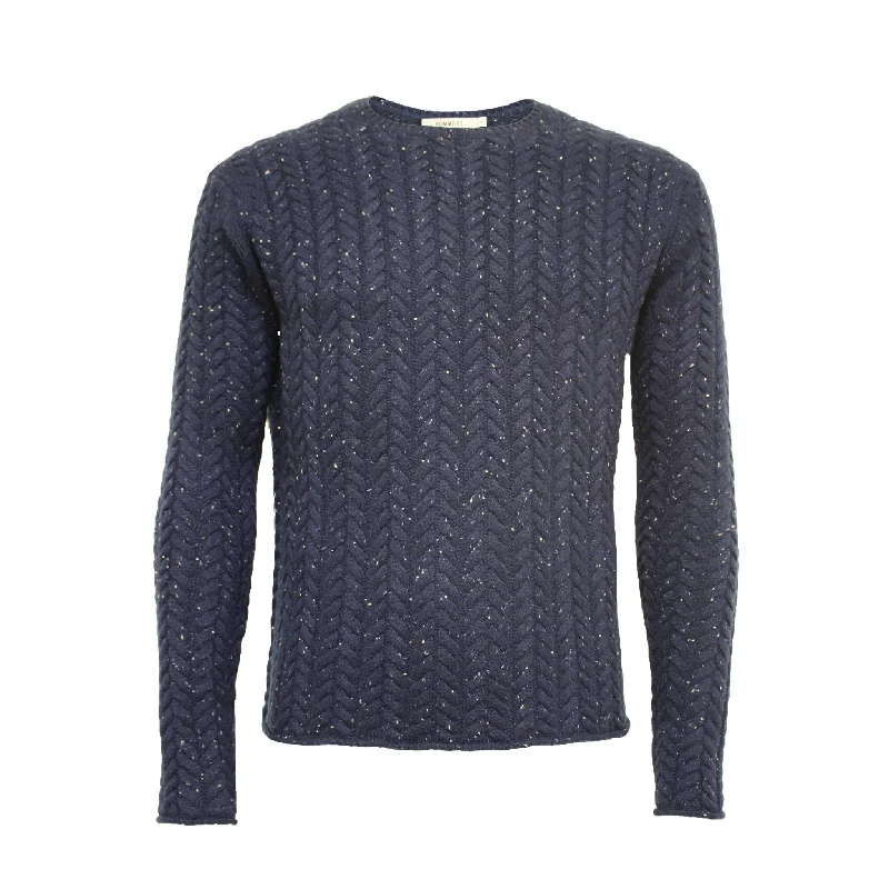 Men's hiking knit-Donegal Cashmere Crew Neck Cable Sweater Buzz Blue