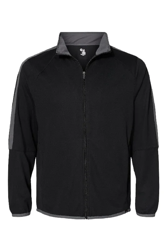 Men's breathable travel coat-Badger Mens Blitz Full Zip Jacket - Black/Graphite Grey - Closeout