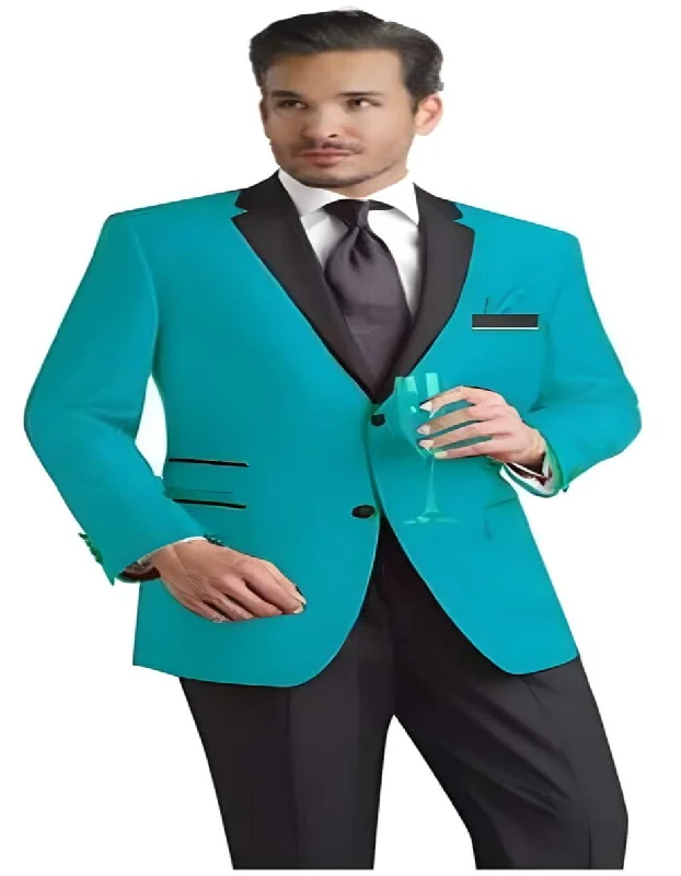 Men's gym performance jacket-Slim Sport Coat Looking Turquoise & Black Lapel Tuxedo Best Cheap Blazer For Affordable Cheap Priced Unique Fancy For Men Available Big Sizes on sale Men Affordable Sport Coats Sale