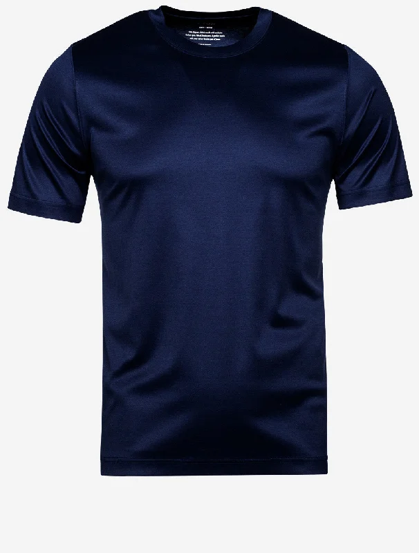 Men's tech fabric athletic t-shirt-Navy Filo di Scozia Crew Neck T-Shirt