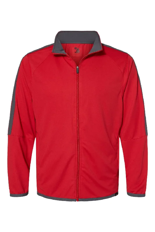 Men's weatherproof fleece jacket-Badger Mens Blitz Full Zip Jacket - Red/Graphite Grey - Closeout