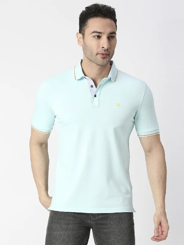 Men's lightweight travel wear polo shirt-Mint Pique Lycra Polo T-shirt With Tipping Collar