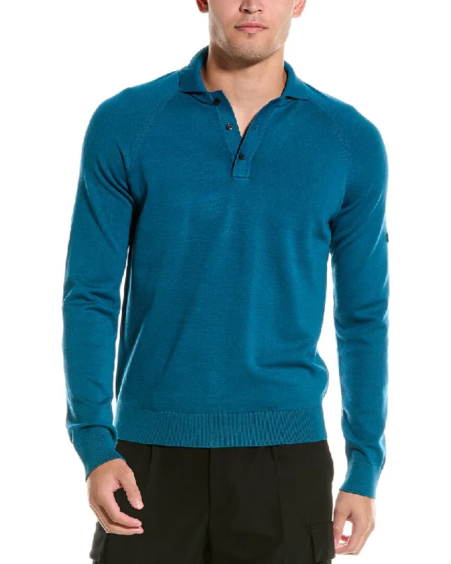 Men's UV protection sweater-Bruno Magli Feeder Stripe Pique Wool 1/4-Zip Sweater