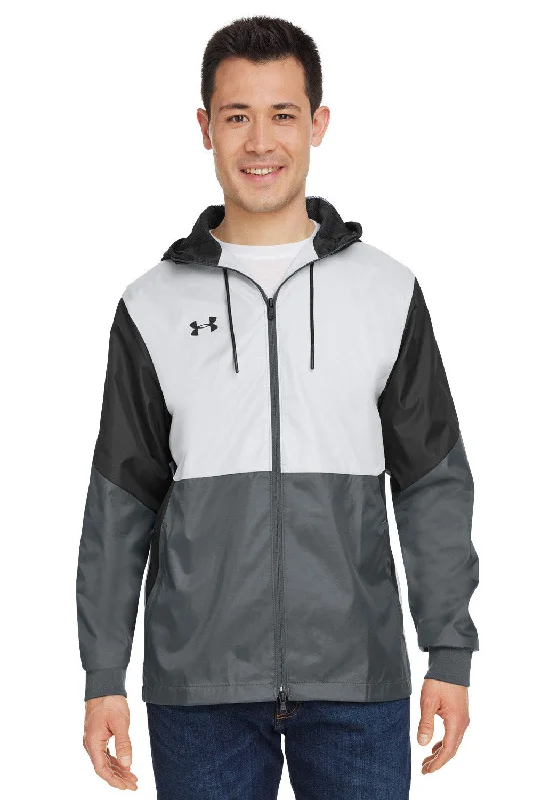 Men's durable windbreaker jacket-Under Armour Mens Team Legacy Wind & Water Resistant Full Zip Hooded Jacket - Black