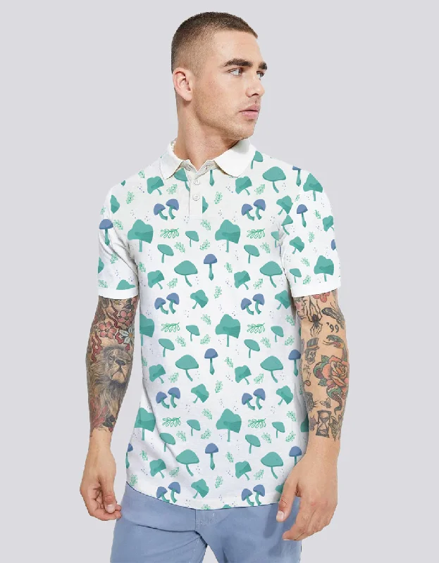 Men's ultra-light casual wear polo shirt-White Green All Over Floral Printed  Polo T-shirt