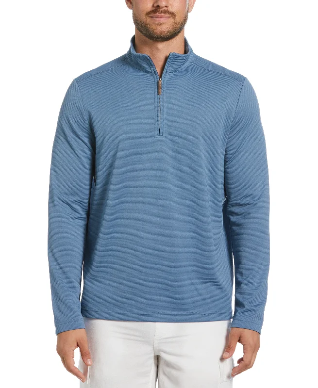 Men's UV protection sweater-Solid Textured 1/4 Zip Pullover Sweater