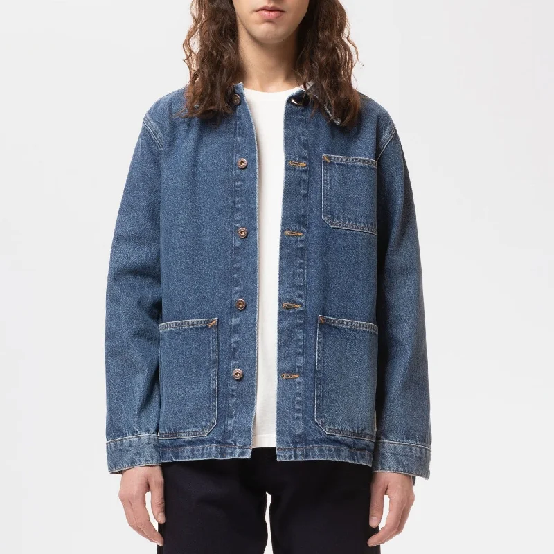 Men's lightweight parka-Nudie Barney 90s Blue Denim Jacket