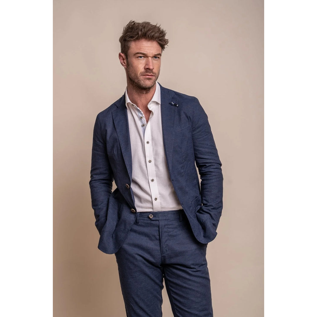 Men's relaxed fit parka-Alvari - Men's Navy Linen Summer Blazer