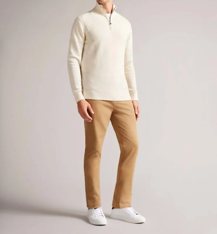 Men's waterproof sweater-Men's Meaddo Funnel Neck Half Zip Sweater In Natural