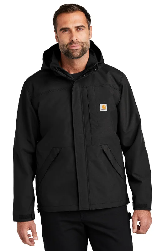 Men's relaxed fit windbreaker-Carhartt Mens Storm Defender Shoreline Waterproof Full Zip Hooded Jacket - Black