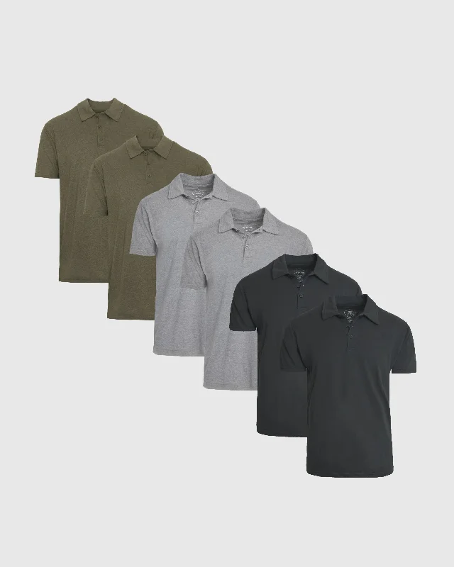 Men's relaxed fit casual wear polo shirt-Green Neutral Classic Polo 6-Pack