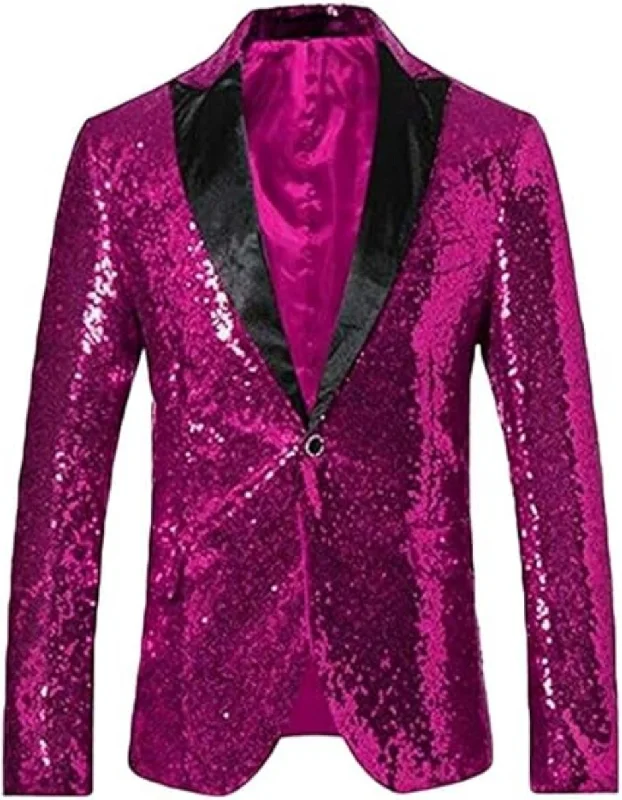 Men's eco-friendlyGlitter Tuxedo Dinner Jacket - Sequin Blazer - Hot Pink Flashy Stage Sport Coat By Alberto Nardoni