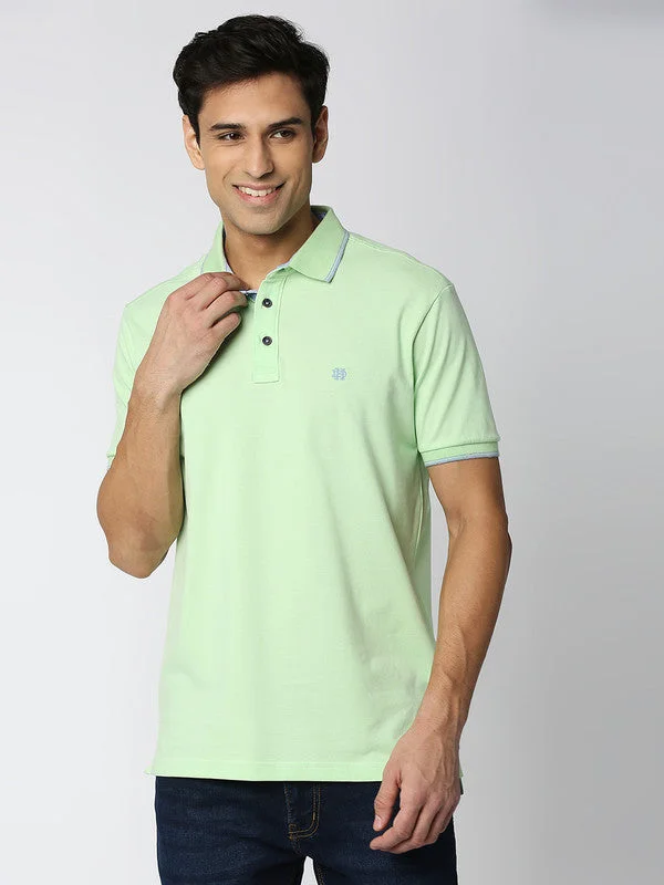 Men's adventure-ready travel wear polo shirt-Mint Green Pique Lycra Polo T-shirt