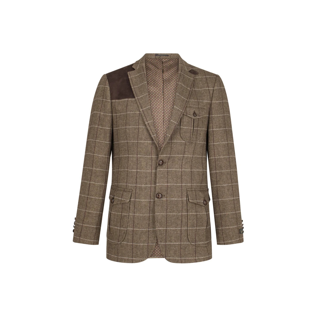 Men's quick-dry hiking jacket-Men's Wool Tweed Jacket Check Hunting Herringbone Blazer Oak Elbow Patch