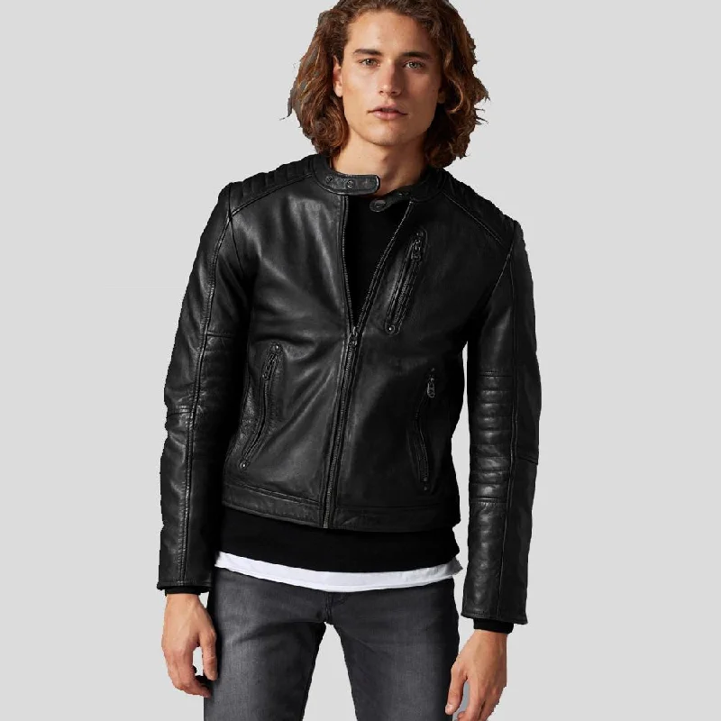 Men's organic fleece jacket-Jake Black Slim Fit Biker Leather Jacket