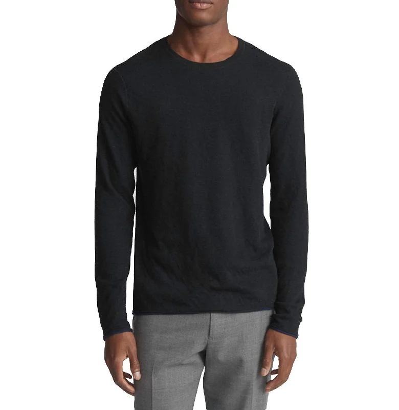 Men's fall sweater-Classic Fit Tripp Crew Neck Cotton Wool Sweater In Black