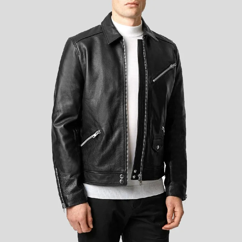 Men's versatile rain jacket-Benn Black Motorcycle Leather Jacket