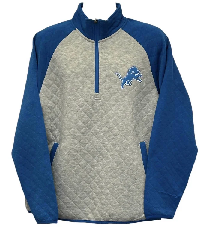 Men's moisture-wicking sweatshirt-Men's Detroit Lions 1/4-Zip Pullover In Grey