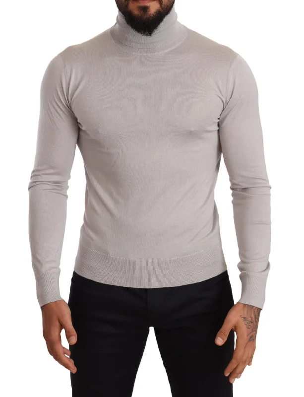 Men's trendy sweater-Dolce & Gabbana Elegant Cashmere-Silk Blend Men's Turtleneck