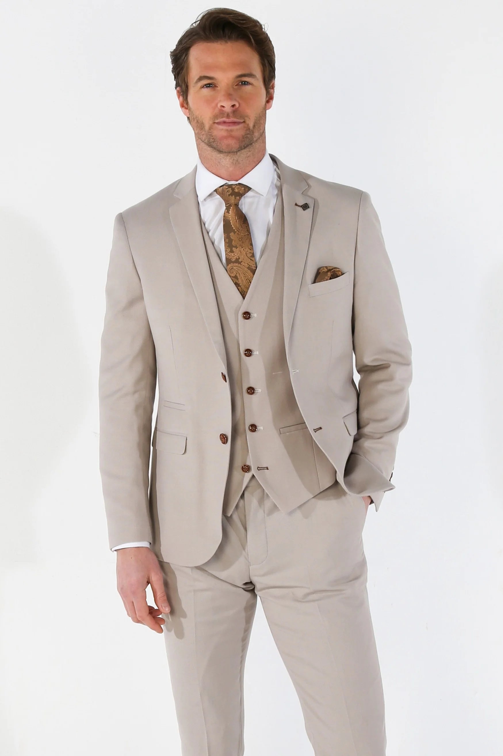 Men's eco-conscious performance jacket-Mayfair - Men's Beige Birdseye Tailored Fit Blazer