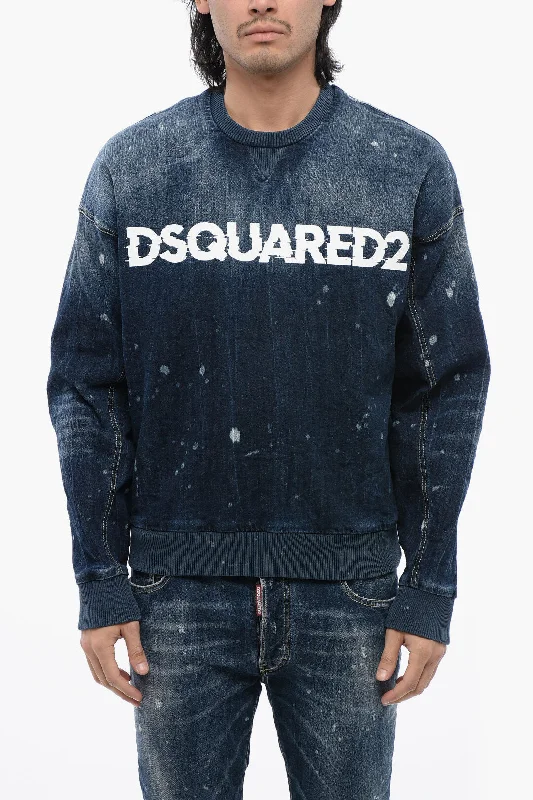 Men's pajama sweatshirt-Dsquared2 Crew Neck Denim Sweatshirt With Printed Logo