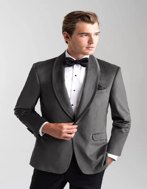 Men's non-iron travel jacket-Velvet Blazer - Mens Blazer - Dinner Jacket + "Venice" Silver Grey Velvet Dinner Jacket - Separates