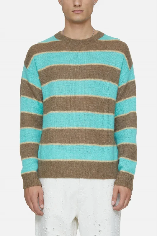 Men's value sweatshirt-Crew Neck Striped Jumper In Glazed Green