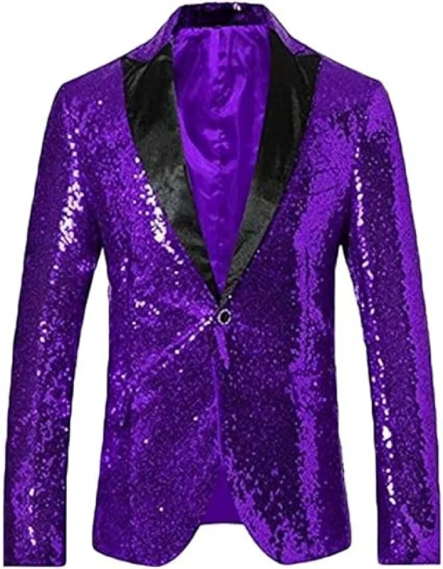 Men's antibacterial performance jacket-Glitter Tuxedo Dinner Jacket - Sequin Blazer - Purple Flashy Stage Sport Coat By Alberto Nardoni