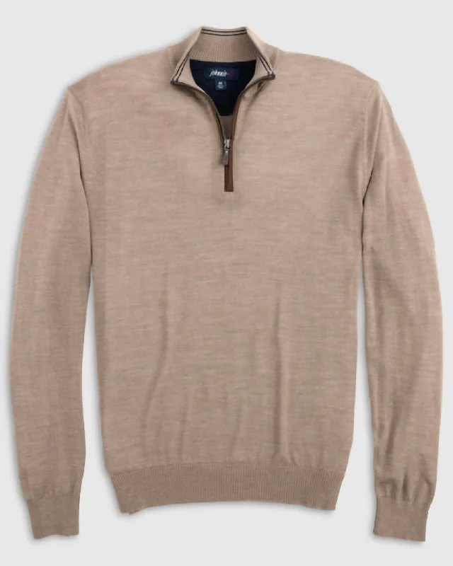 Men's festival sweater-Baron Half Zip Wool Blend Sweater In Oatmeal