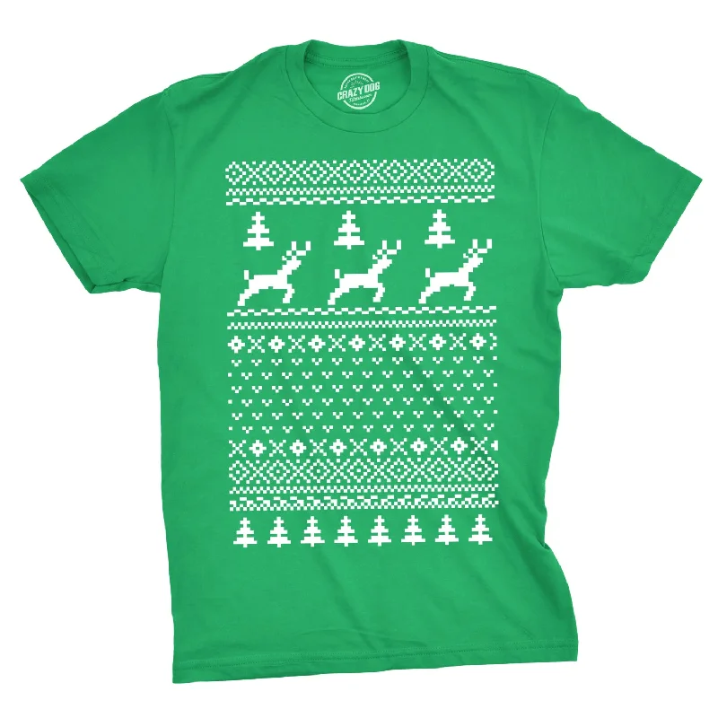 Men's ultra-breathable athletic t-shirt-Reindeer Ugly Christmas Sweater Men's T Shirt