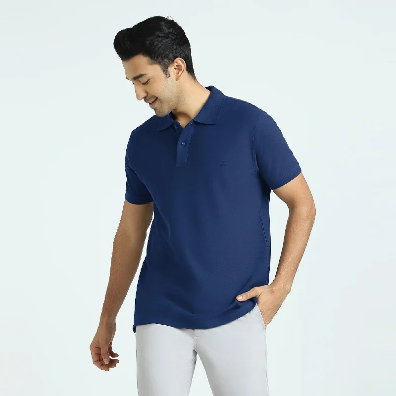 Men's gym-ready dress polo shirt-Element Combed Cotton Polo T-shirts Midnight Blue