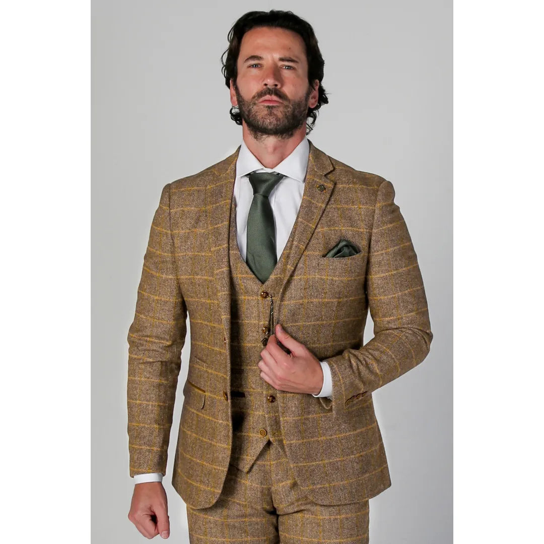 Men's gym performance jacket-Harris - Men's Brown Tweed Blazer