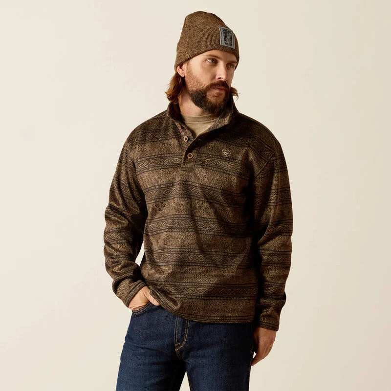 Men's lightweight knitwear-Ariat Men's Wesley Quarter Button Sweater in Brown Southwest Serape