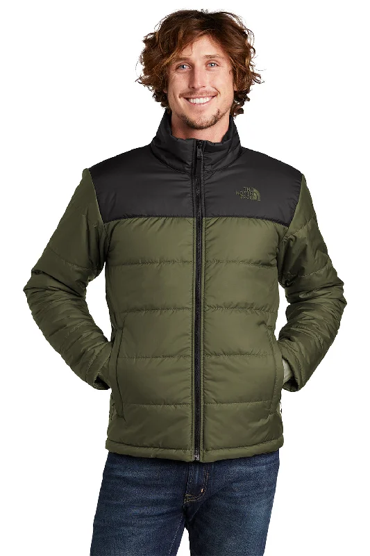 Men's pre-shrunk fleece jacket-The North Face Mens Everyday Water Resistant Insulated Full Zip Jacket - Burnt Olive Green