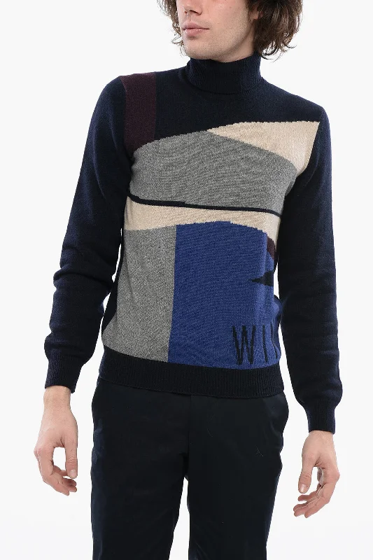 Men's vintage sweater-Corneliani Cashmere Turtleneck Sweater With Multicolored Brand