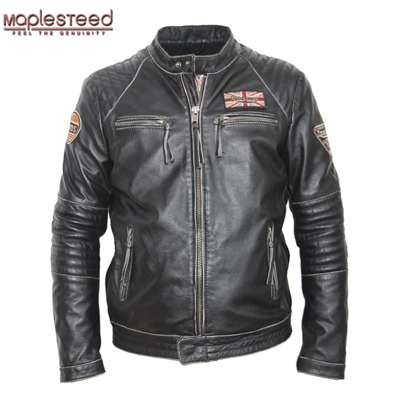 Men's summer performance jacket-MAPLESTEED Vintage Distressed Leather Jacket Men Cowhide Calf Skin Jacket Man Retro Motocycle Jacket Mens Leather Clothing M101