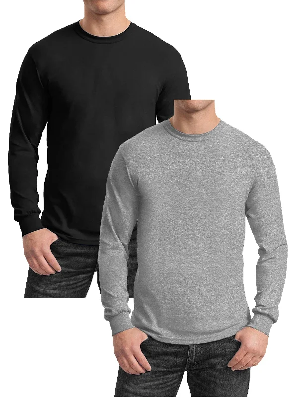 Men's breathable cotton t-shirt-GBH Men's Egyptian Cotton Blend Long Sleeve Tee 2-Pack (S-2XL)