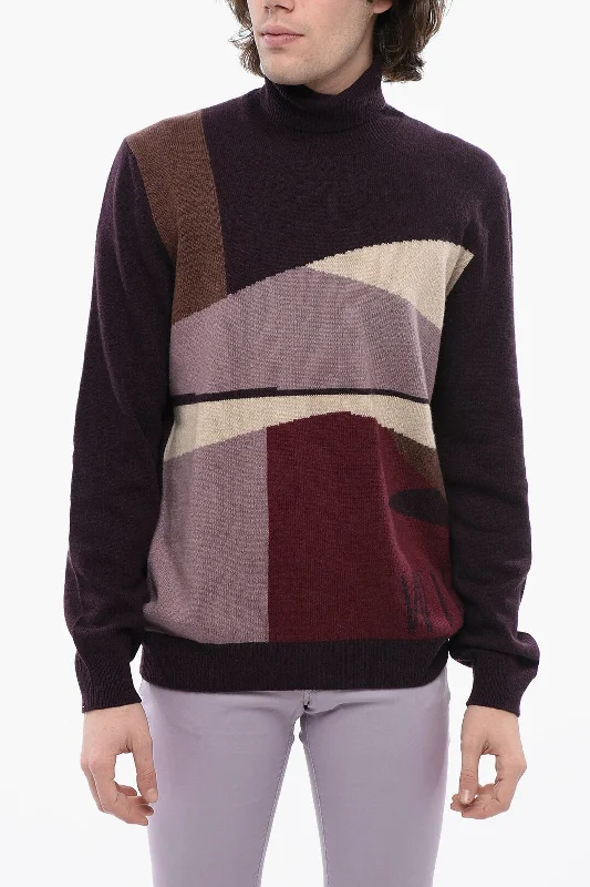 Men's retro sweater-Corneliani Cashmere Turtleneck Sweater With Multicolored Brand