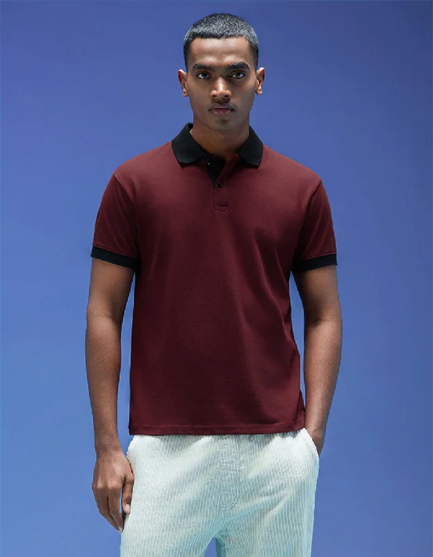 Men's lightweight travel wear polo shirt-Maroon Cotton Polo T-shirt