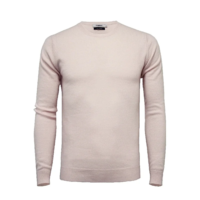 Men's classic knit-Pink Cashmere Crew Neck Sweater