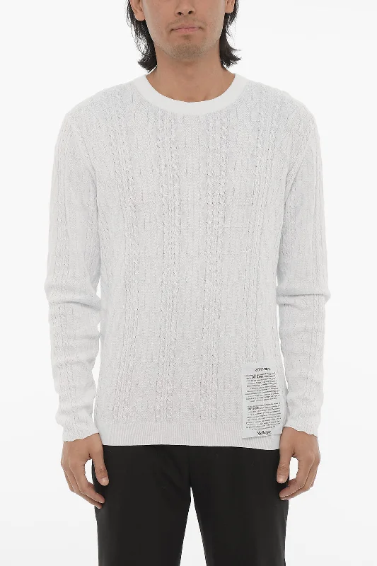 Men's utility sweater-Ballantyne Raw Diamond Aran Motif Lightweight Cotton Crewneck Sweater