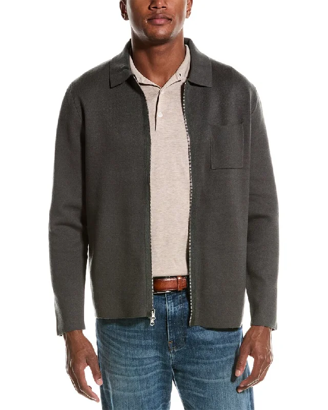 Men's mohair sweater-Industry Collared Full Zip Sweater