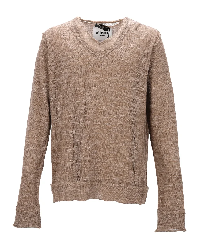 Men's modern sweater-Dolce & Gabbana Distressed Sweater in Beige Polyester