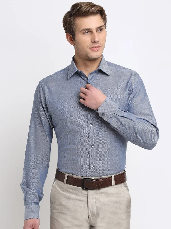 Men's adventure casual shirt-Men's Bluish Grey Formal Self textured Full Sleeve Shirt