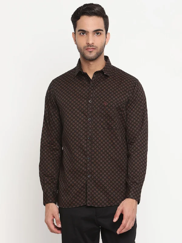 Men's fashion-forward athletic wear shirt-Men's Black Casual Geometric Print Full Sleeve Shirt