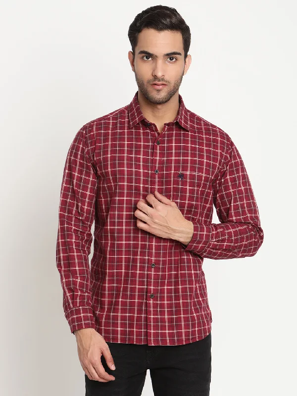 Men's gym-ready athletic wear shirt-Men's Red Casual Medium Checks Full Sleeve Shirt