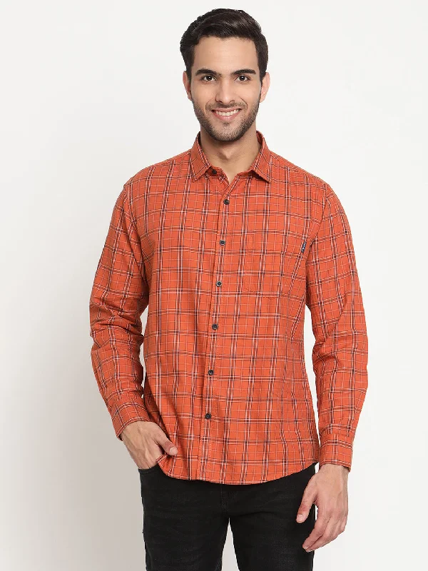 Men's lightweight athletic wear shirt-Men's Brown Casual Medium Checks Full Sleeve Shirt